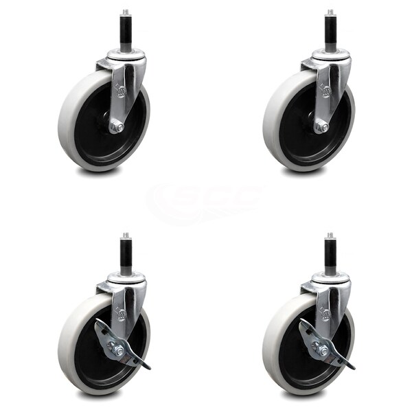 Service Caster 5 Inch Thermoplastic Wheel 7/8 Inch Expanding Stem Caster Set with 2 Brakes SCC-EX05S510-TPRS-78-2-SLB-2 - main